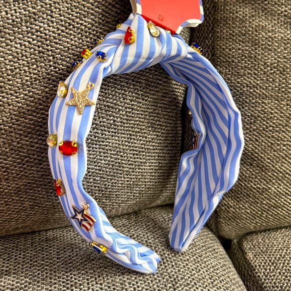 Piper K Americana Patriotic Stars Stripes 4th July Jeweled Blue Knotted Headband - Picture 1 of 10